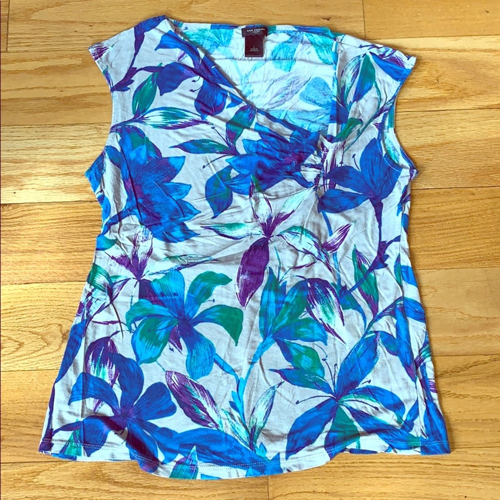 Ann Taylor Floral Asymmetrical Neck Top